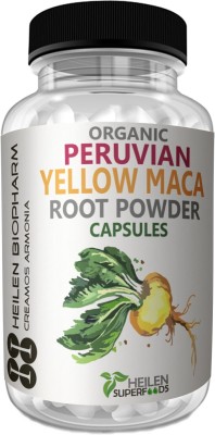 HEILEN BIOPHARM Premium Peruvian Organic Yellow Maca Root Powder Capsule, 500 mg X 180 Caps, 90 gm(180 No)