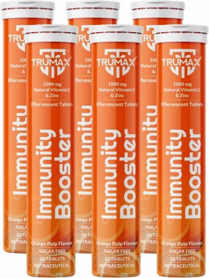 TRUMAX Immunity booster Vitamin C Effervescent - 1000mg Amla, Zinc - Skin Protection(6 x 20 Tablets)