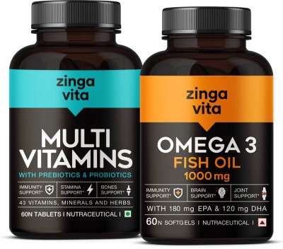 Zingavita Omega 3 Fish Oil Single Strength + Multivitamin Combo (60 Softgel +60 Tablets)(2 x 1 No)