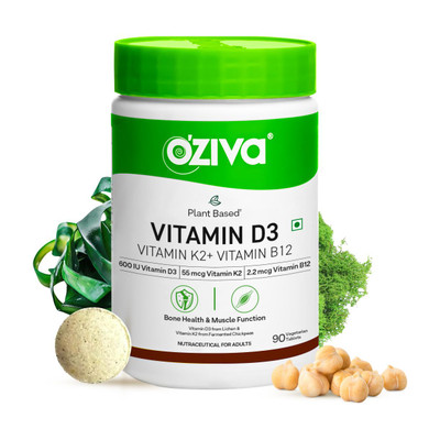 OZiva Vitamin D3, K2(MK7) & B12 | Enhanced Bone & for Muscle Growth & Recovery(90 Capsules)