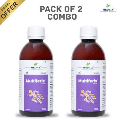 MEDIOX Multiferix Syrup Multivitamin Minerals And Anti oxidents Mix Fruits Pack of 2(2 x 100 ml)