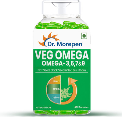 Dr. Morepen Veg Omega 3,6,7 & 9 Fatty Acid with Flax Seed Oil|500mg|Supports Joints & Heart(60 Capsules)
