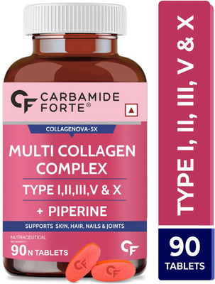 CARBAMIDE FORTE Multi collagen tablets - Peptides with all 5 Types of Collagen Powder for skin(90 Tablets)