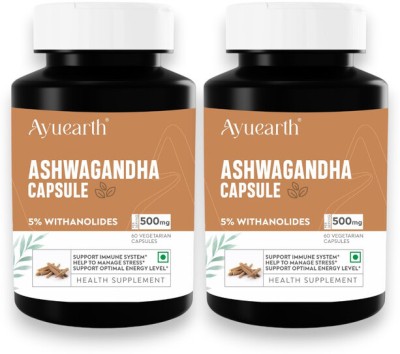 Ayuearth Ashwagandha Roots Extract Capsule 500 mg | Pack of 2X60Cap(2 x 30 Capsules)