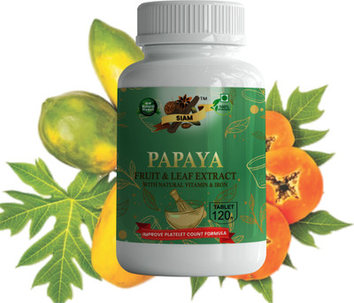 Siam Papaya Fruit & Leaf Extract with Vitamin C & Iron | Improves Platelet Count(120 Tablets)