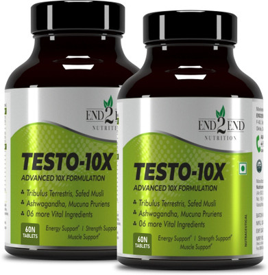 End2End Nutrition Natural Supplement made with Tribulus, Ashwagandha & Safed Musli for Muscle Gain(2 x 60 No)