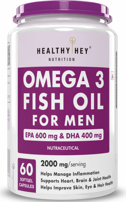 HealthyHey Nutrition Omega 3 Fish Oil for Men 60 Softgel Capsules 600 EPA & 400 DHA(60 Capsules)