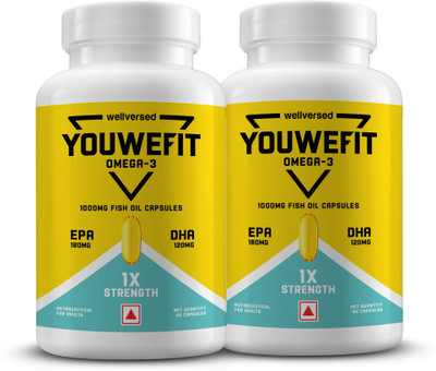 YouWeFit Omega-3 Fish Oil | 1000mg Daily Strength Fish Oil Capsules | No Fishy Burps(2 x 60 Capsules)