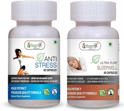 Vringra Anti Stress Caspules + Sleepwell Capsules-Stressfree Capsules - Sleeping(2 x 60 Capsules)