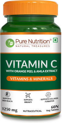 Pure Nutrition Vitamin C 1250mg with Amla & Orange Peel | Boosts Immunity & Skin Health(60 Capsules)