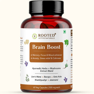 ROOTED Brain Boost supplement for Focus, Brain wellness with Lion's Mane Extract(60 Capsules)