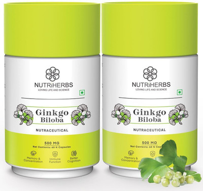 Nutriherbs Ginkgo Biloba - Supplement for Concentration, Mental Clarity & Stress Relief(2 x 60 Capsules)