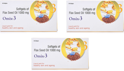 Omix-3 Softgels Capsules of Flaxseed Oil (1000 mg) | for Healthy Skin and Ageing(3 x 30 Capsules)