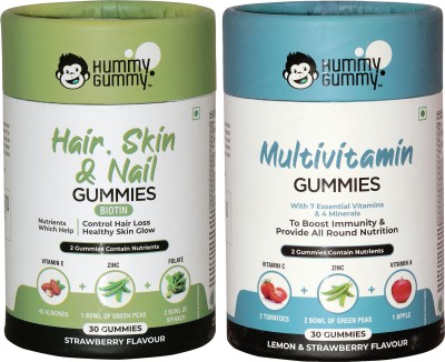 HUMMY GUMMY Multivitamin Gummies & Hair, Nail & Skin Gummies, 60 Gummies(2 x 30 No)