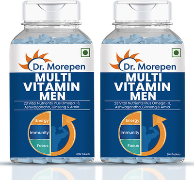 Dr. Morepen Multivitamins For Men With Omega 3 & Herbs | Energy & Immunity Booster Supplement(2 x 60 Tablets)