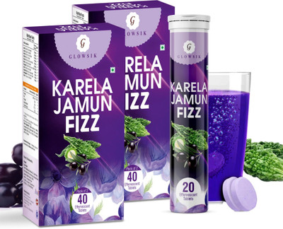 G GLOWSIK Karela Jamun Diabetic Care Fizz 80 Effervescent Tablet | Control Diabetes ,Sugar(80 Tablets)