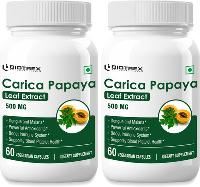 BIOTREX NUTRACEUTICALS Carica Papaya Leaf Extract - 500mg (60 Capsules)(2 x 30 No)