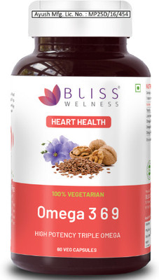 Bliss Welness Heart Brain Health |Triple Omega 3 6 9 ALA LA OA| Eye Joint Immunity Supplement(60 Capsules)