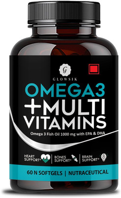 G GLOWSIK Omega 3 Fish Oil + Multivitamin For Immunity Energy & Heart Health(60 Capsules)