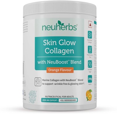Neuherbs Skin Glow Marine Collagen | For Glowing Skin & Wrinkle free | Orange Flavor(200 g)