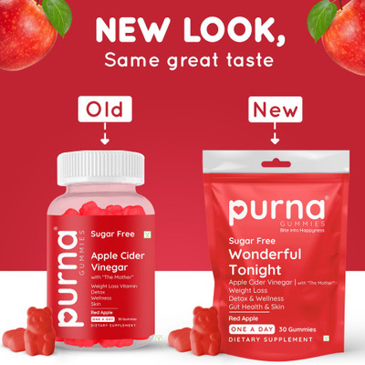 Purna Gummies Sugar Free Apple Cider Vinegar for Adults & Kids - Better Digestion & Clear Skin(30 No)