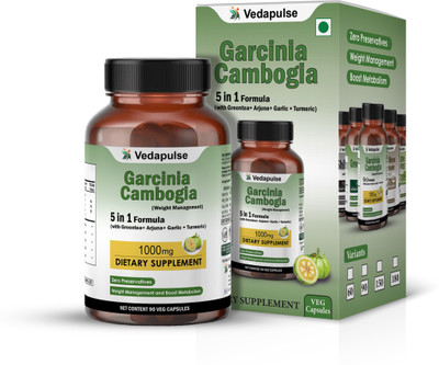 Vedapulse Garcinia Cambogia 5 in 1 Formula 1000 mg With Greentea ,Arjuna ,Garlic ,Turmeric(90 Capsules)