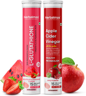 Herbal max Glutathione and Apple Cider Vinegar Effervescent | Glowing & Radiance Skin(2 x 15 Tablets)