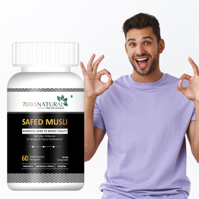 7 Days Safed Musli Extract Capsules for Strength, Immunity & Stamina-B5(60 Capsules)(500 mg)