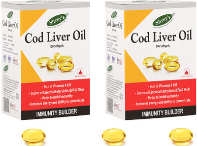 Shrey's Cod Liver Oil Capsule With Vitamin A & D for Immunity, Heart Health & Joints(2 x 100 Capsules)