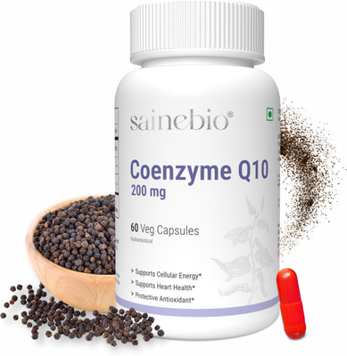 SAINEBIO Coenzyme Q10 200 mg Capsule with Piper Nigrum – Energy & Heart Health Supplement(60 Capsules)