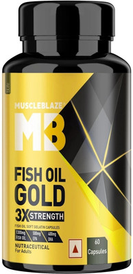 MUSCLEBLAZE Omega 3 Fish Oil Gold, 3x Triple Strength, 1300mg (500mg EPA & 400mg DHA)(60 Capsules)