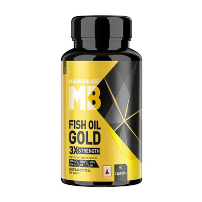 MUSCLEBLAZE Omega 3 Fish Oil Gold, 3x Triple Strength, 1300mg (500mg EPA & 400mg DHA)(60 Capsules)