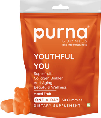 Purna Gummies Superfruits Collagen Mixed Fruit Flavor Gummies For Hair and Skin(30)
