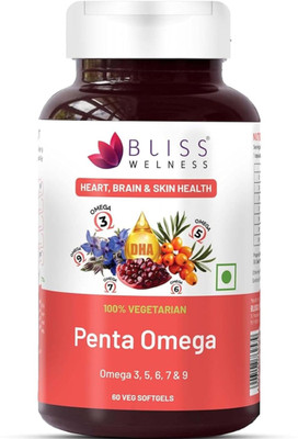 Bliss Welness Penta Omega 3 5 6 7 9 Fatty Acids Blend for Heart Brain Skin Joints & Metabolism(60 Capsules)