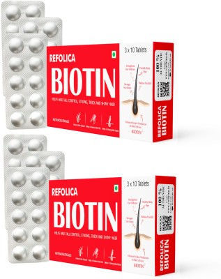 HEALTHPRIME Refolica Biotin High Strength for Hair Growth, Skin Health & Reduce Hair Fall(2 x 30 Tablets)