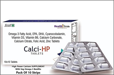 HEALTHPRIDE Veg Omega 3,Vit B12,Vit D3,Vit B6,Calcium Carbonate,Calcium Citrate,Folic Acid(10 x 10 Tablets)