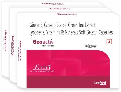 Leeford Geoactiv with Gingseng, Green Tea Extract & Lycopene Softgel Capsules |Pack of 3(3 x 10 Capsules)