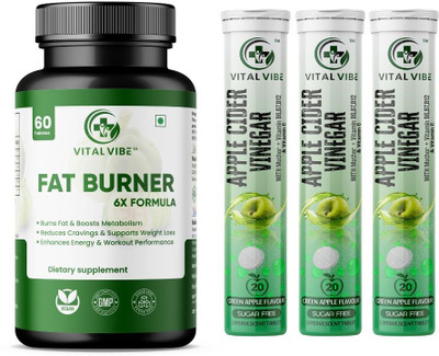 VITAL VIBE ACV Effervescent Tablets + Garcinia Fat Burner Combo | Dual Action Slimming Pack(2 x 60 Tablets)