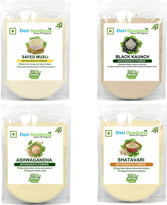 Desi Goodness Ashwagandha, Safed White Musli, Kaunch Seed, Shatavari Powder, Testesterone(4 x 50 g)