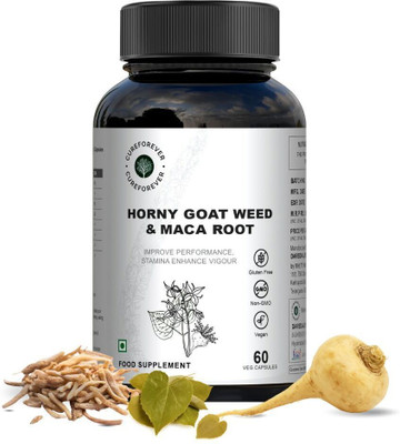 CureForever Horny Goat Weed + Maca Root with Safed Musli-Vitality Stamina & Libido Support(60 Capsules)