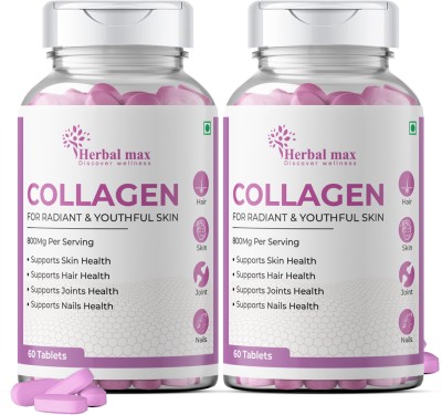 Herbal max Collagen For Radiant & Youthful Skin, Hair, Joints & Nails | Plant Based, 800mg(2 x 60 Tablets)