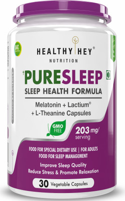 HealthyHey Nutrition Puresleep Bedtime - Herbal Supplement with Melatonin,Lactium & L-Theanine(30 Capsules)