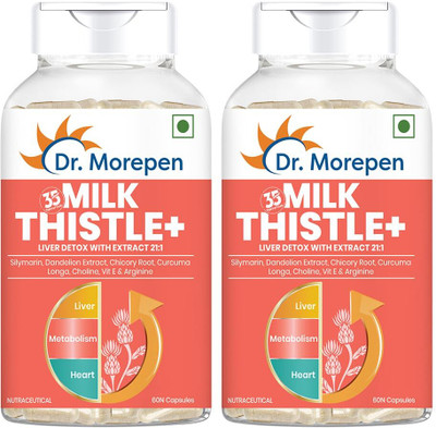 Dr. Morepen Milk Thistle+ For Liver Detox, Protection & Enhancement | Liver Support Supplement(2 x 60 Capsules)