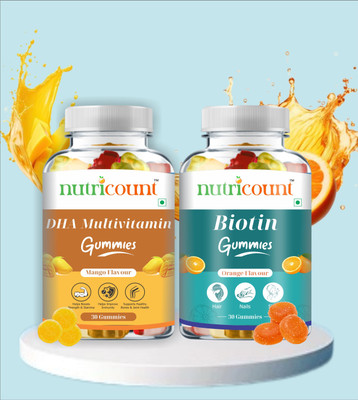 NUTRICOUNT HA Multivitamin & Veg Omego 3, vitamin C & Biotin Gummies 60 Gummies(2 x 30 No)