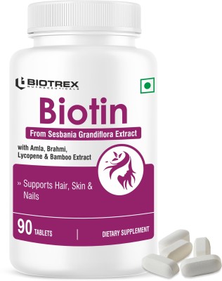 BIOTREX NUTRACEUTICALS Biotin Supplement For Hair, Skin & Nails, Enriched With Amla, Brahmi, Lycopene(90 Tablets)