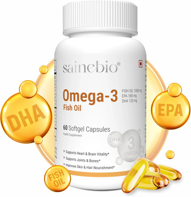 SAINEBIO Omega-3 Fish Oil – 1000mg with EPA 180mg & DHA 120mg(60 Capsules)