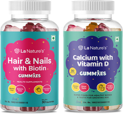 La Natures Biotin and Calcium Vitamin D Gummies for Adults and Kids(30 x 2 No)