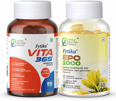 FYTIKA Vita 365, 3 in 1 Multivitamin-60 Tabs + EPO 1000 Evening Primrose Oil-60 Softgel(2 x 200 g)