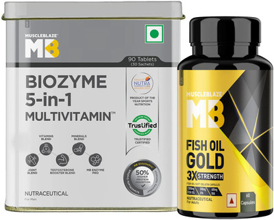 MUSCLEBLAZE Biozyme Daily Multivitamin, 90 No & Fish Oil Gold (560 mg EPA, 400 mg DHA) 60 No(2 x 75 Tablets)