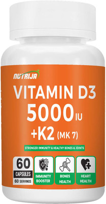 NutriJa Vitamin D3 5000iu + K2 100mcg as MK7 Supplement(60 Capsules)
